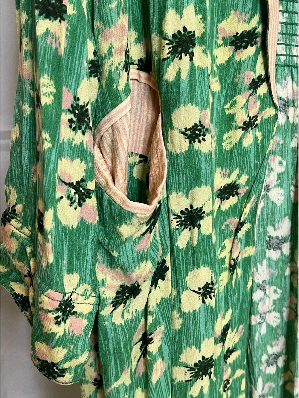 Free People Wild Nights Duster Jacket Kimono Green Floral Rayon Sz L NWOT $178